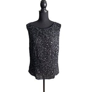 Vintage 80's Laurence Kazar Women's Stunning Silk Black Beaded Sleeveless Top 3X